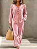 Conjunto de dos piezas para mujer TK de terciopelo casual con botones, cuello en V y manga larga, transfronterizo europeo y americano de Amazon