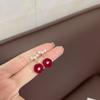 Pendientes Sencillos Versátiles Otoño e Invierno Rojo Vino Terciopelo Flor Perla Diseño de Nicho Pendientes de Sentido Avanzado Joyería para Orejas Mujer