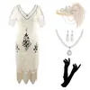 Popular Vestido de Noche Retro con Lentejuelas Gatsby 1920s Europeo y Americano Vestido de Graduación Cuello en V Borla Transfronterizo