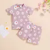 Conjunto de Verano Dulce para Niñas, Color Sólido, Manga Corta, Shorts, Transpirable y Cómodo, Suéter, Atuendo a Juego para Hermanas