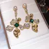 Brincos de Agulha de Prata Vintage com Diamantes, Flores de Esmalte e Pérolas, Estilo Retrô, Luxo Leve, Brincos de Alta Qualidade