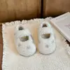 Sapatos Peludos de Cor Lisa para Meninas Outono/Inverno 2025 Pequenas Meninas Strass Solado Macio Antiderrapante Pequeno/Médio/Grande Infantil Plus Veludo Quente Sapatos de Algodão