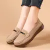 Novos Sapatos de Couro Femininos de Outono, Sapatilhas Versáteis de Couro Camurça, Sapatos Beanie de Couro Genuíno, Sapatilhas Foscas, Sapatos Femininos Antigos de Pequim