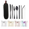 Fabricante Personalizado Aço Inoxidável Portátil Talheres Faca de Bife Colher Garfo Canudo Hashi Mais Logo Conjunto para Viagem ao Ar Livre