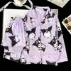 Conjunto de loungewear infantil estilo lapela, tecido fino para primavera e outono, cardigã de manga longa, pijama de algodão estilo coreano com estampa de nuvens para meninas