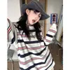 Camiseta de manga larga a rayas para hombre, de corte holgado y puño acanalado, para otoño e invierno, una prenda moderna y versátil para ir al trabajo, con diseño de estampado digital, también disponible como top para mujer