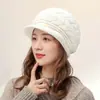 Chapéus Transfronteiriços de Outono e Inverno para Mulheres, Boina Fashion com Aba, Forrada com Lã e Espessa, Chapéu de Mãe, Chapéu de Lã Tricotado Quente