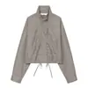 Otoño Comercio Exterior Estilo Europeo y Americano Holgada Casual Cuello Alto Manga Larga Cuadros Chaqueta de Nylon 4749