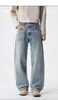 Jeans Clanfit de corte reto de alta qualidade, novo modelo outono/inverno, jeans simples básico versátil de alta densidade de trama em azul médio