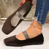 Moda Transfronteiriça Plus Size Outono 2026 Novos Sapatos de Camurça com Strass Casuais para Mulheres Moda Confortáveis Bico Quadrado Sapatos Baixos