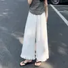 Pantalones anchos azul marino con volantes para mujer, nuevo estilo verano 2026, de cintura alta, holgados, casuales, de secado rápido, de pierna recta para mujeres menudas