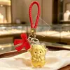 Llavero de cordero de dibujos animados lindo de oro puro 999, colgante de bolsa de oro, regalo para atraer la fortuna del año zodiacal