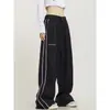 Pantalones Oversize Americanos para Mujer, Tendencia Nacional, Pantalones Sueltos y de Alta Gama, Pantalones Casuales Negros de Pierna Ancha con Rayas de Caída