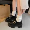 Zapatos de mujer de cuero estilo británico con tacón grueso, versátiles para primavera y otoño 2026, estilo universitario, mocasines Mary Jane de suela gruesa para aumentar la altura para mujeres menudas