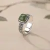 Anillo de Plata Yilu Jade Hetian Natural Plata de Ley S925 Jade de Agua Clara Moneda de Cobre Auspiciosa Patrón Cuadrado Retorcido Estilo Chino Moderno