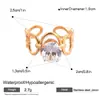 Anillo Abierto Geométrico de Acero Inoxidable Forma de Gota de Agua con Circonita Anillo para Dedo Índice de Gama Alta Nicho Joyería de Mano Transfronteriza Europea y Americana para Mujeres