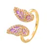 Anillo de mariposa simple europeo y americano para mujer, moda de temperamento, micro incrustaciones de circonita, doble apertura geométrica, anillo de dedo al por mayor