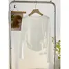Camiseta Básica Estilo Europeo para Mujer con Hombros Normales, Primavera 2026, Ceñida a la Cintura, Camiseta de Manga Larga Fruncida, Top Versátil de Color Sólido Estilo Coreano