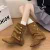 Botines plisados de punta para mujer, nuevo estilo de otoño 2026, de algodón, de corte bajo, moda, botines cortos, botas casuales estilo coreano