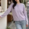 Estilo Novo Atravessando Fronteiras Primavera e Outono 2026 Cardigã de Tricô com Flores Tridimensionais Embelezadas Versátil Estilo Doce Gentil Suéter de Gola Redonda Tendência