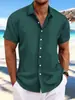 Camisas de Algodón y Lino para Hombre de Venta Caliente Transfronteriza en Amazon Europeo y Americano, Manga Corta, Casual, Holgadas, Transpirables, Jacquard