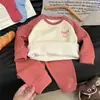 Conjunto Térmico Infantil, Tamanho Grande Crianças Raglan Cor Combinando Forrado com Fleece Íntimos para Meninos e Meninas, Pijama de Outono e Inverno, Roupas de Casa