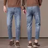 Jeans italianos de alta gama para hombre, cropped, de primavera y otoño, corte ajustado skinny, elásticos, casuales, versátiles, de 9 puntos