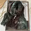 Bufanda nueva de algodón y lino, tacto degradado azul, bufanda de otoño e invierno, chal largo plisado estampado retro versátil para mujer