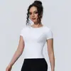 Camiseta Esportiva Casual Europeia e Americana de Cor Pura, Manga Curta, Cintura Ajustada, Respirável, para Yoga, Corrida, Treinamento, Top Fitness Nude
