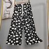 Pantalones de pijama de algodón y seda para mujer, estilo fino de verano, talla grande, pantalones de pierna ancha de cintura alta, adecuados para usar en exteriores, pantalones de playa de seda de algodón artificial, pantalones para casa