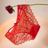 Ropa interior de encaje sexy francés de cintura baja con tiras cruzadas huecas, malla microtransparente, tentación, bragas sin costuras para mujer