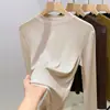 Nueva Camiseta Base de Manga Larga para Otoño e Invierno con Cuello Alto Pequeño, Top Delgado de Cuello Redondo para Mujer, Camiseta Sencilla de Color Sólido Cálida para Mujer