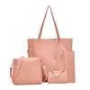 Bolsa de Mão Feminina Elegante com Textura de Couro, Grande Capacidade, Conjunto de Quatro Peças, Bolsa Tote Retrô, Bolsa de Ombro Transversal para o Dia a Dia