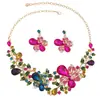 Moda Europea y Americana Gema Mariposa Flor Cristal Collar Pendientes Set de Joyería Banquete Vestido de Noche Novia Joyería para Mujer