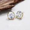 Brincos de Tarraxa Quadrados Geométricos de Prata Esterlina S925 Zircônia Verde Oliva de Luxo Leve Estilo Floresta Moda Versátil para Meninas