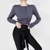 Suéter de Manga Larga con Cuello Redondo, Hebilla de Fila Única, Dulce Picante Chic, Chal Exterior para Principios de Otoño, Cárdigan Pequeño de Color Sólido