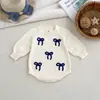 Nuevo mameluco de algodón 100% para niña para primavera y otoño con lazo tridimensional, mangas largas de punto, dulce atuendo diario para gatear