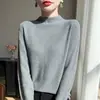 Camiseta básica de un solo color con textura transfronteriza, lista para usar, de cuello semialto para mujer, suéter interior fino de lana para otoño e invierno