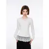 Camiseta Base de Terciopelo Cepillado con Encaje Coreano para Mujer, Top de Manga Larga de Alta Gama para Otoño e Invierno