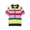 Atacado Fabricante de Roupas Femininas Transfronteiriço 2026 Moda Europeia e Americana Blusa de Tricô Listrada Manga Curta Gola Polo Color-Blocking