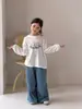 Pantalones de chándal anchos para niños, pantalones rectos holgados plisados de estilo coreano para otoño, pantalones deportivos casuales, pantalones de pierna curva para niños pequeños y niños pequeños