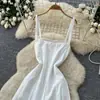 Vestido lencero blanco estilo resort francés para mujer, de cintura alta, falda en A escalonada adelgazante, elegante vestido largo, colección otoño 2026
