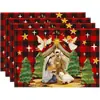 Decoração de jogo americano de Natal, jogo americano de mesa para feriado de Natal, jogo americano de mesa anti-manchas, elemento de linho do Papai Noel, atacado de fábrica