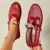Comercio Exterior Transfronterizo Verano 2025 Nuevo Estilo Zapatos de Ballet de Red Calados con Punta Redonda Zapatos Planos de Moda con un Toque de Lujo