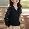Novo Top Básico de Malha Fina com Renda e Gola Vazada Feminino para Primavera e Verão 2025 Soltinho Emagrecedor T