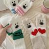 Nuevos Calcetines Gruesos Cálidos de Coral para Mujer, Versión Coreana Dibujo Animado Perro de Nariz Grande Cálidos para el Hogar Calcetines para el Suelo de Maternidad