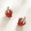 Novos Brincos de Morango com Zircônia de Gotejamento de Óleo para Mulheres Design Personalizado Simples Exquisito Pequeno Doce Fofo Joia de Orelha Versátil