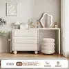 Tocador y Cómoda Integrados Estilo Crema Madera Maciza Mesa de Maquillaje Dormitorio Moderno Minimalista 2026 Modelo Nuevo Gabinete de Almacenamiento de Mesita de Noche