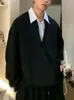 Sudadera de Retazos de Dos Piezas Falsas de Moda Estilo Americano de Gama Alta para Hombre, Moda Estilo Hong Kong Ins Suelta Casual Superior Ropa de Hombre