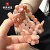 Pulsera de Jade Flor de Durazno Dorada de Seda Natural con Perlas Redondas Hecha a Mano DIY Accesorios de Joyería Semiacabados Pulsera Rosa Carne